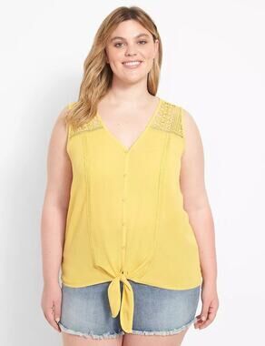Lane Bryant NWT Yellow Sleeveless Top Sz 14 Front Tie Cut Out